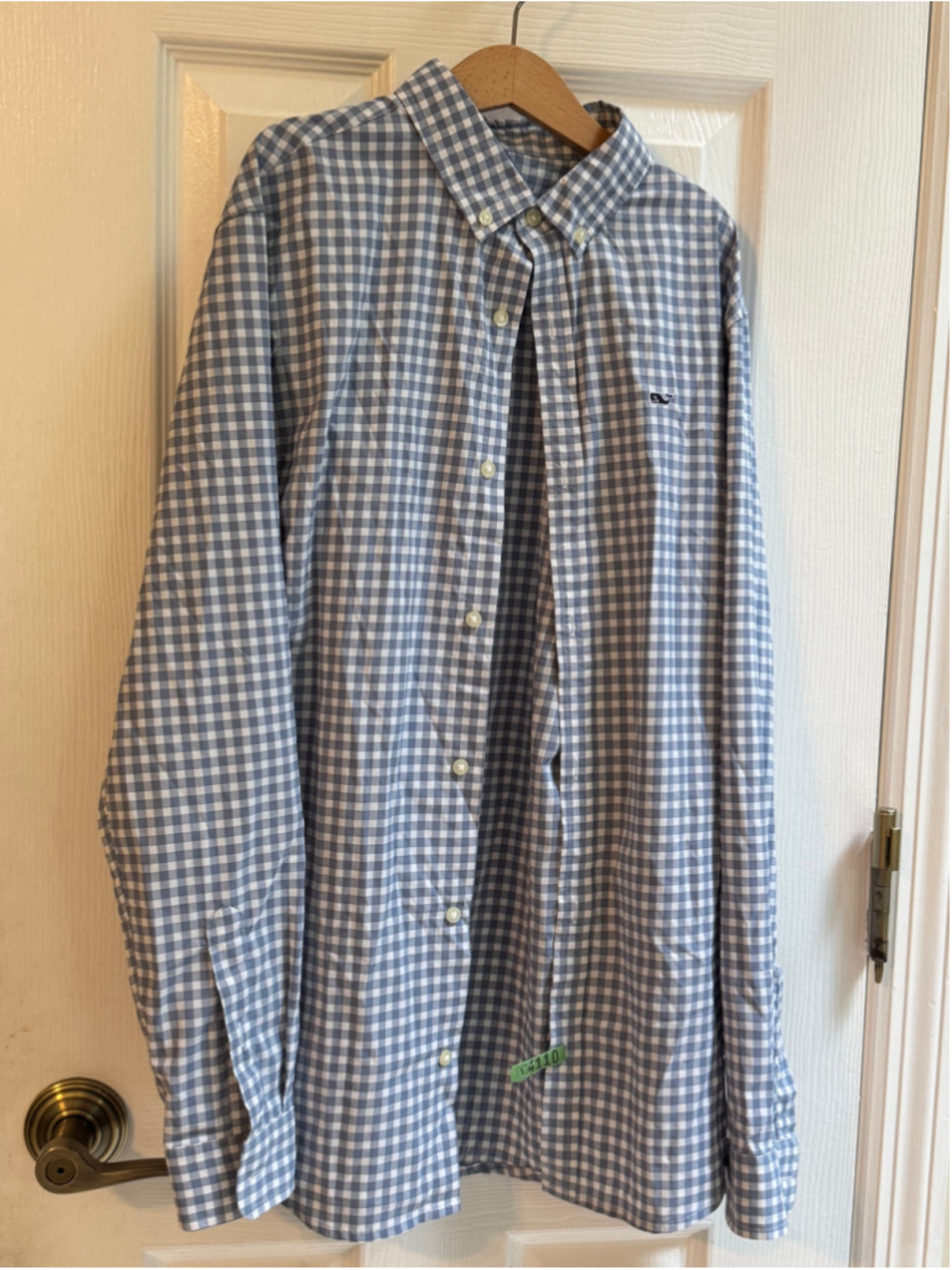 Boys Vineyard Vines Performance Button Down Shirt Size L Blue White Gingham